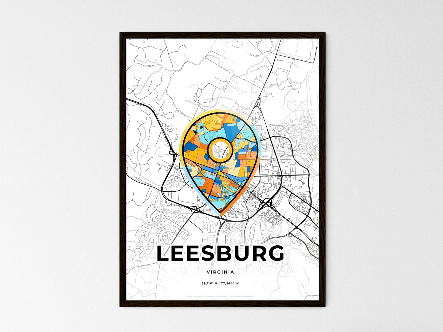 LEESBURG VIRGINIA minimal art map with a colorful icon. Where it all began, Couple map gift. Style 1