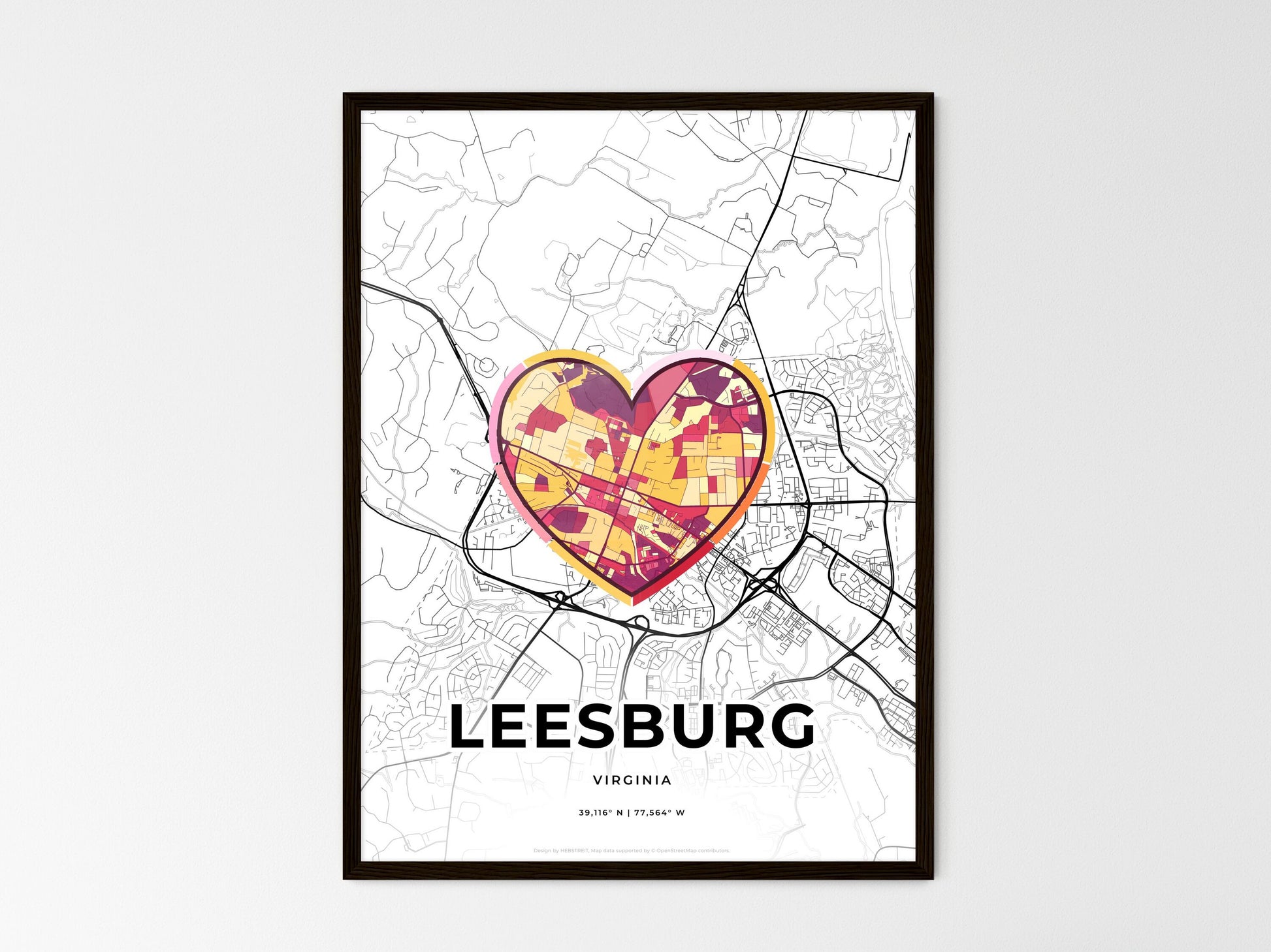 LEESBURG VIRGINIA minimal art map with a colorful icon. Where it all began, Couple map gift. Style 2