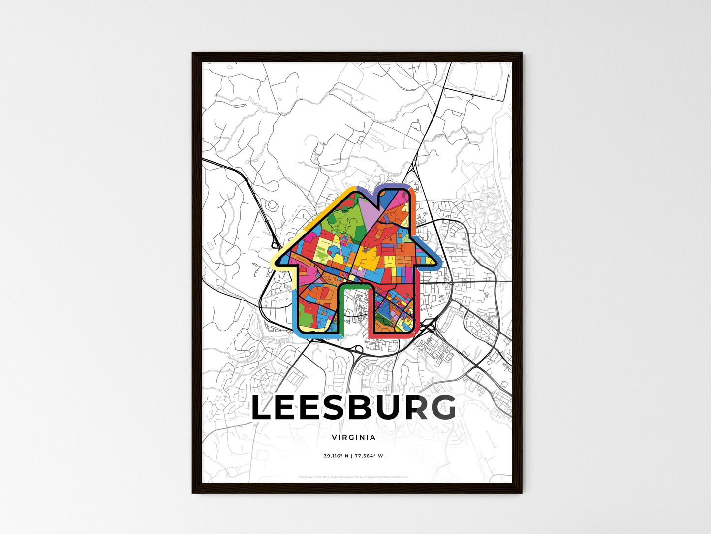 LEESBURG VIRGINIA minimal art map with a colorful icon. Where it all began, Couple map gift. Style 3