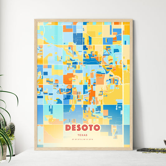 Colorful DESOTO TEXAS Fine Art Map Blue Orange