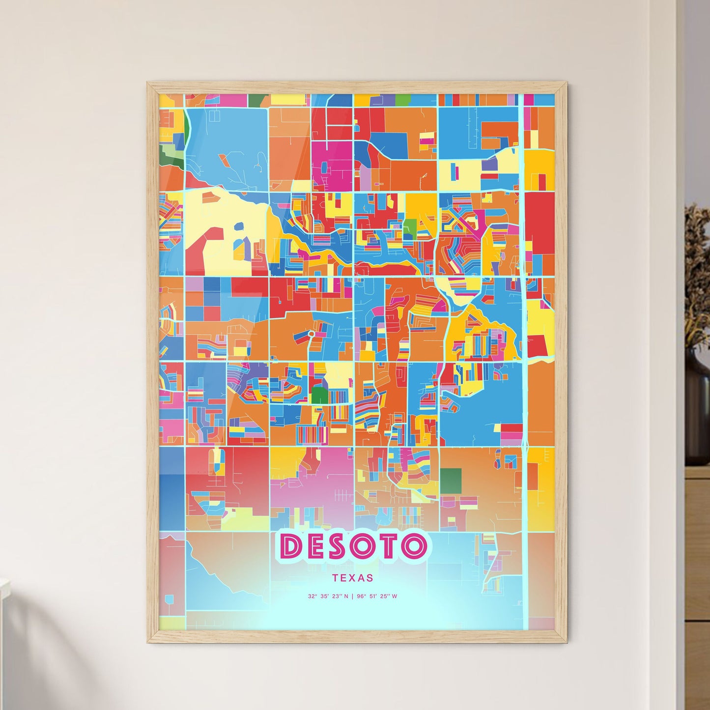 Colorful DESOTO TEXAS Fine Art Map Crazy Colors
