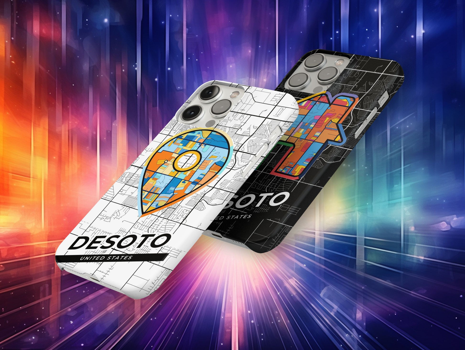 Desoto Texas slim phone case with colorful icon. Birthday, wedding or housewarming gift. Couple match cases.