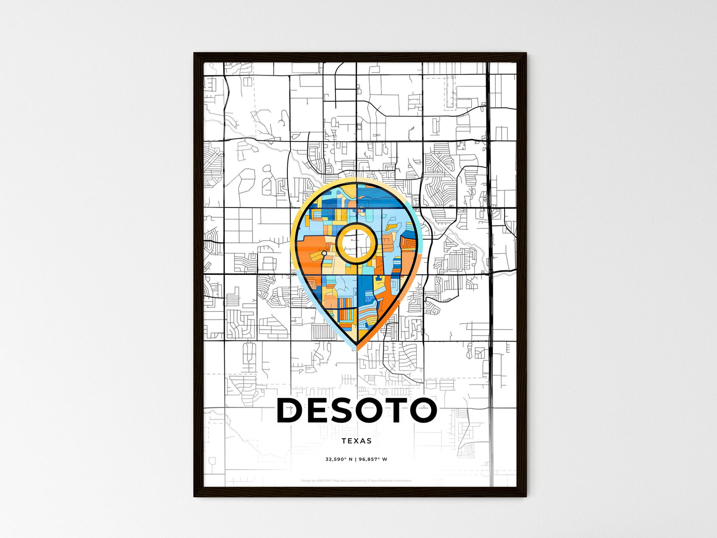 DESOTO TEXAS minimal art map with a colorful icon. Where it all began, Couple map gift. Style 1