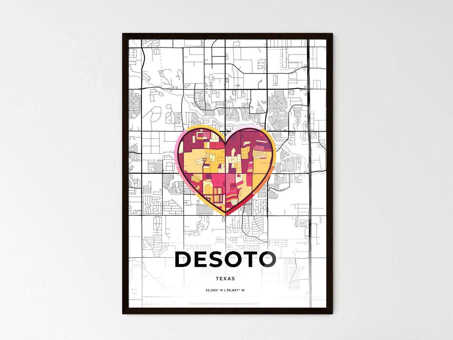 DESOTO TEXAS minimal art map with a colorful icon. Where it all began, Couple map gift. Style 2