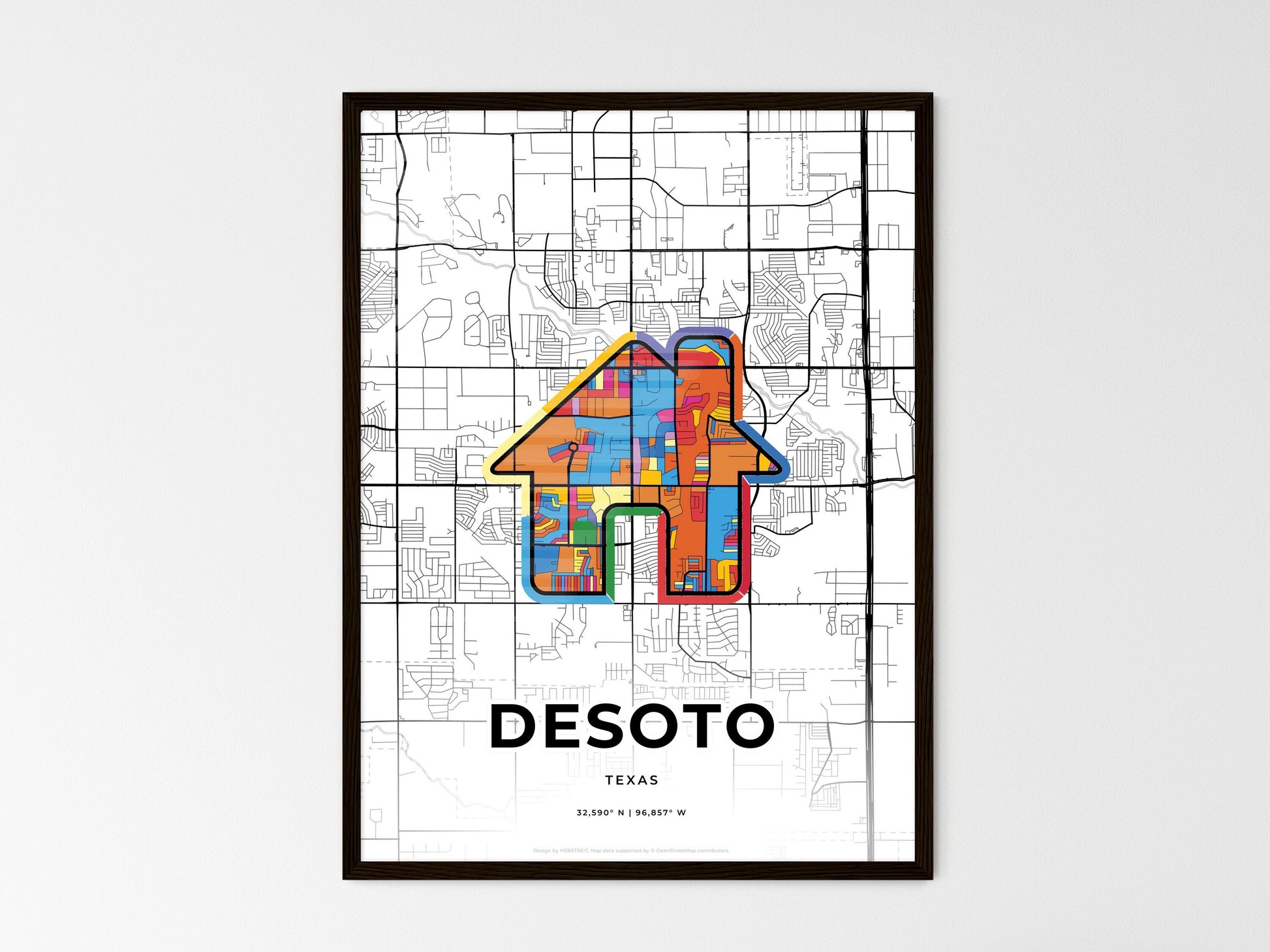DESOTO TEXAS minimal art map with a colorful icon. Where it all began, Couple map gift. Style 3