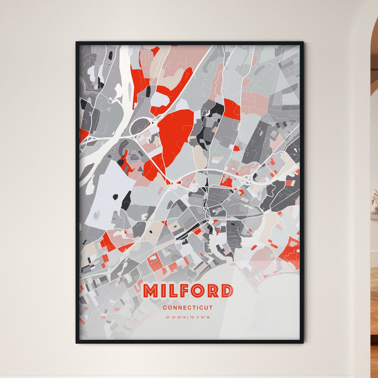 Colorful MILFORD CONNECTICUT Fine Art Map Modern