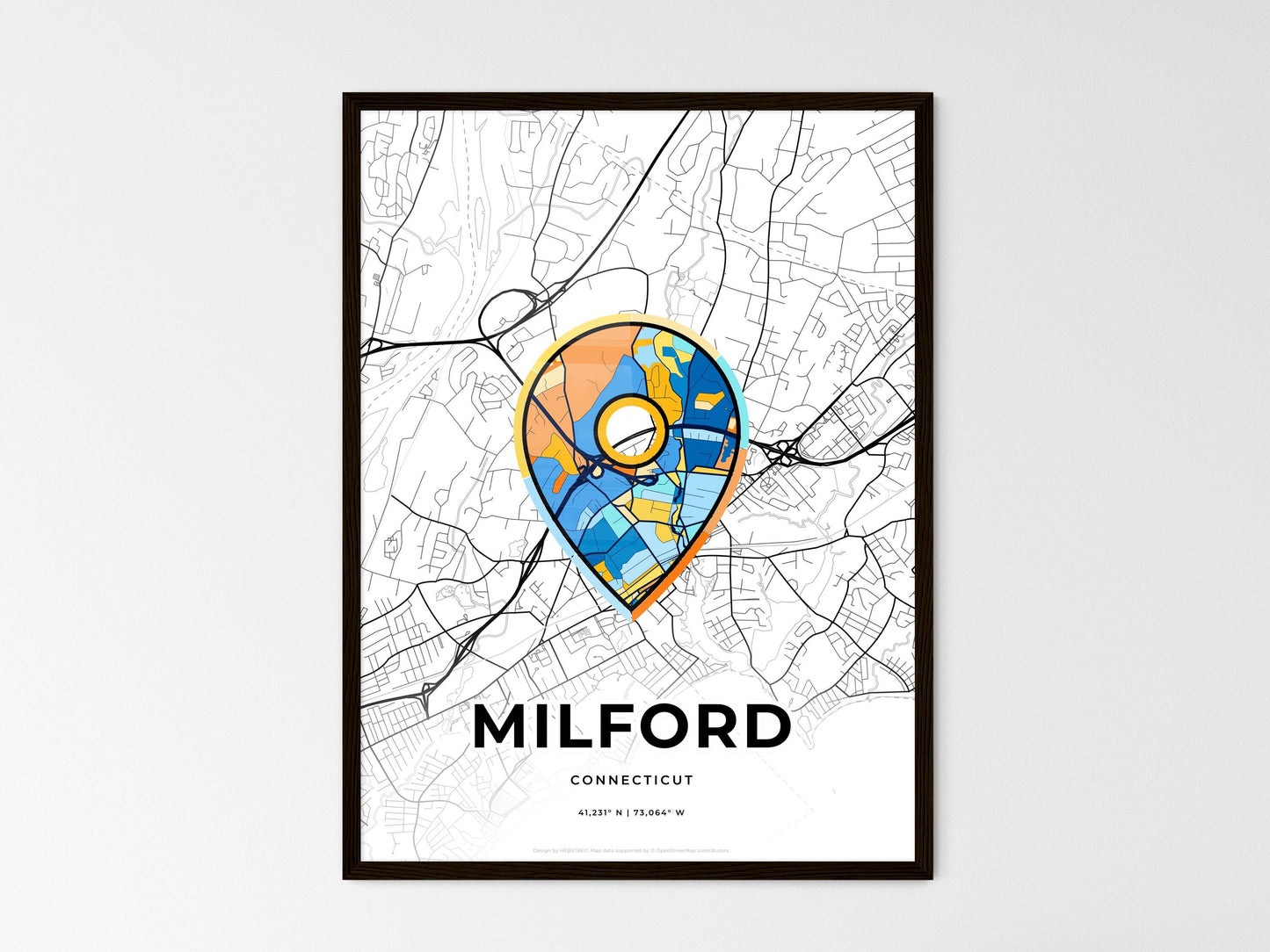 MILFORD CONNECTICUT minimal art map with a colorful icon. Style 1