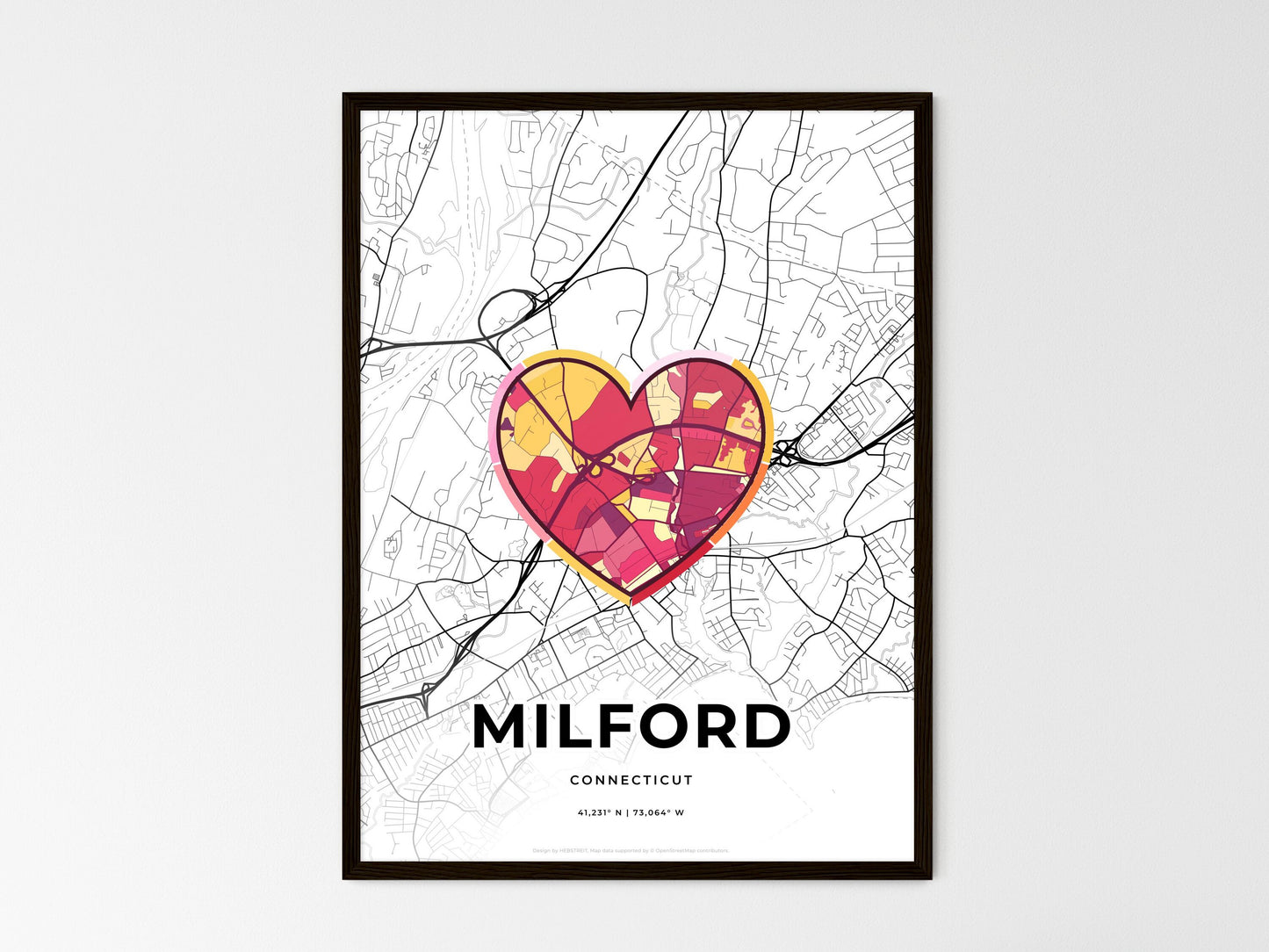 MILFORD CONNECTICUT minimal art map with a colorful icon. Style 2