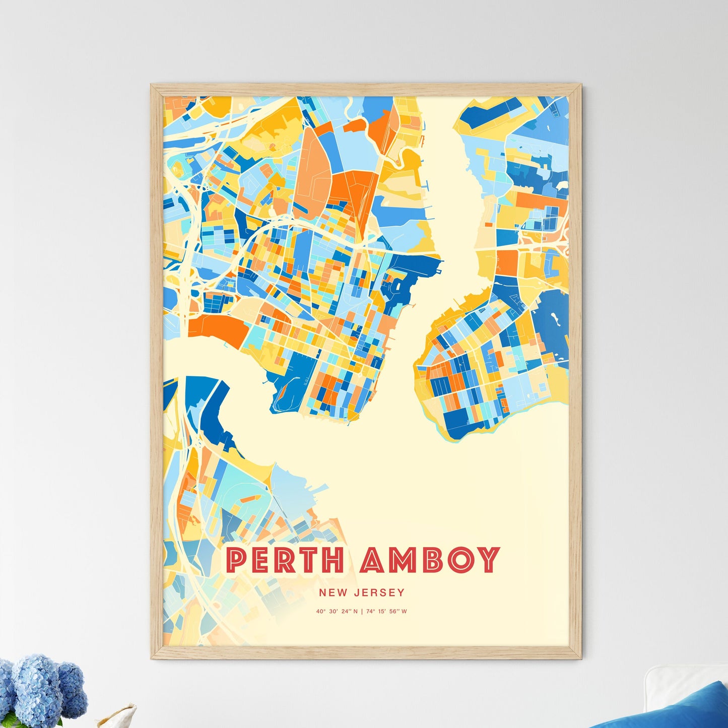 Colorful PERTH AMBOY NEW JERSEY Fine Art Map Blue Orange