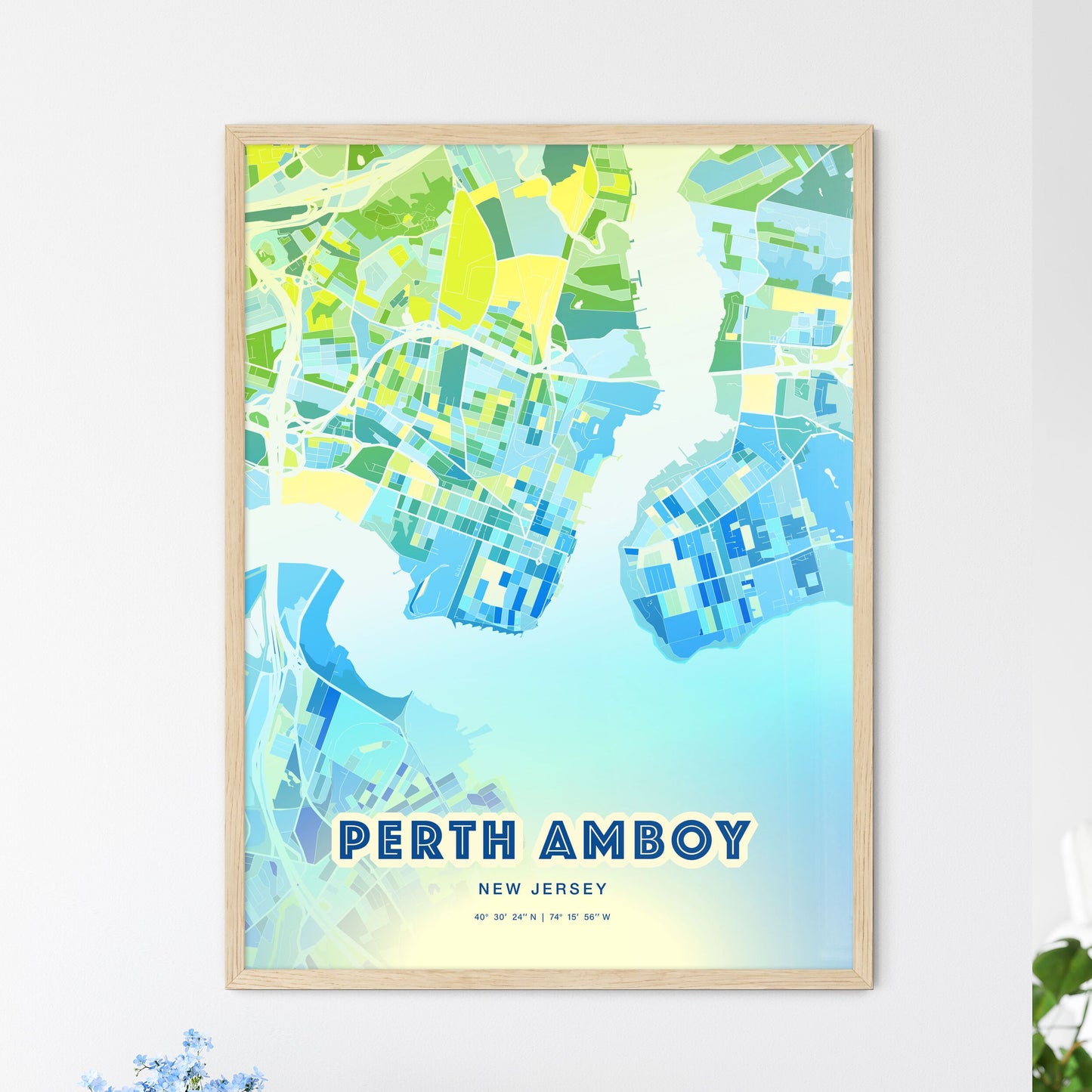 Colorful PERTH AMBOY NEW JERSEY Fine Art Map Cool Blue