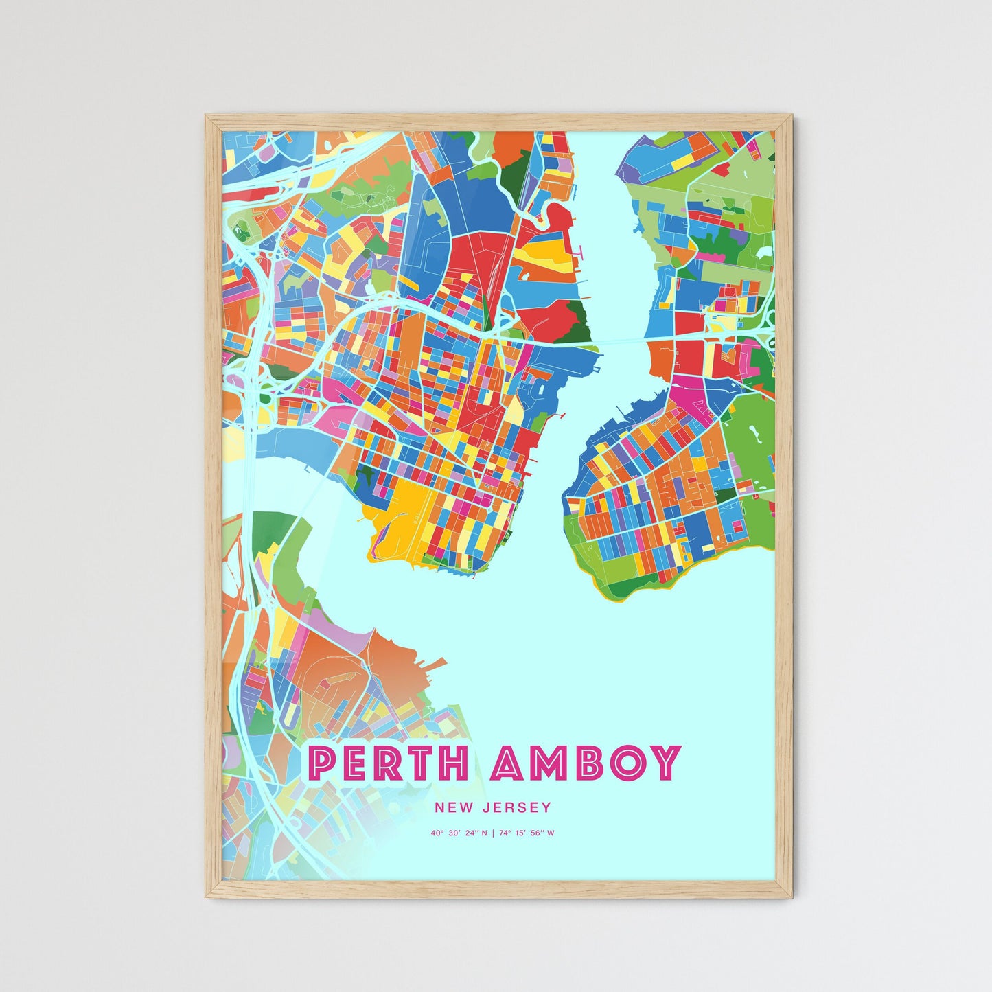 Colorful PERTH AMBOY NEW JERSEY Fine Art Map Crazy Colors