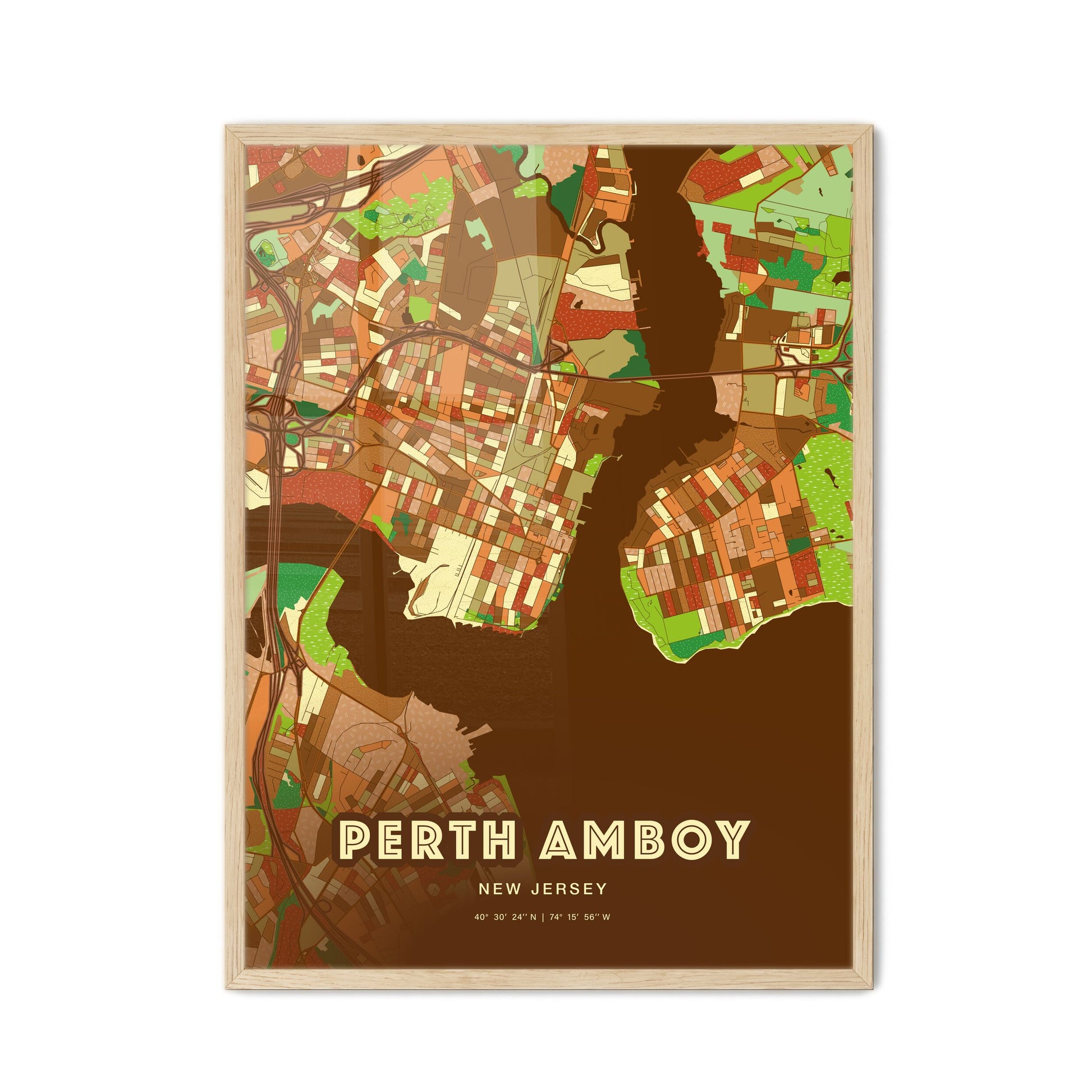 Colorful PERTH AMBOY NEW JERSEY Fine Art Map Farmhouse