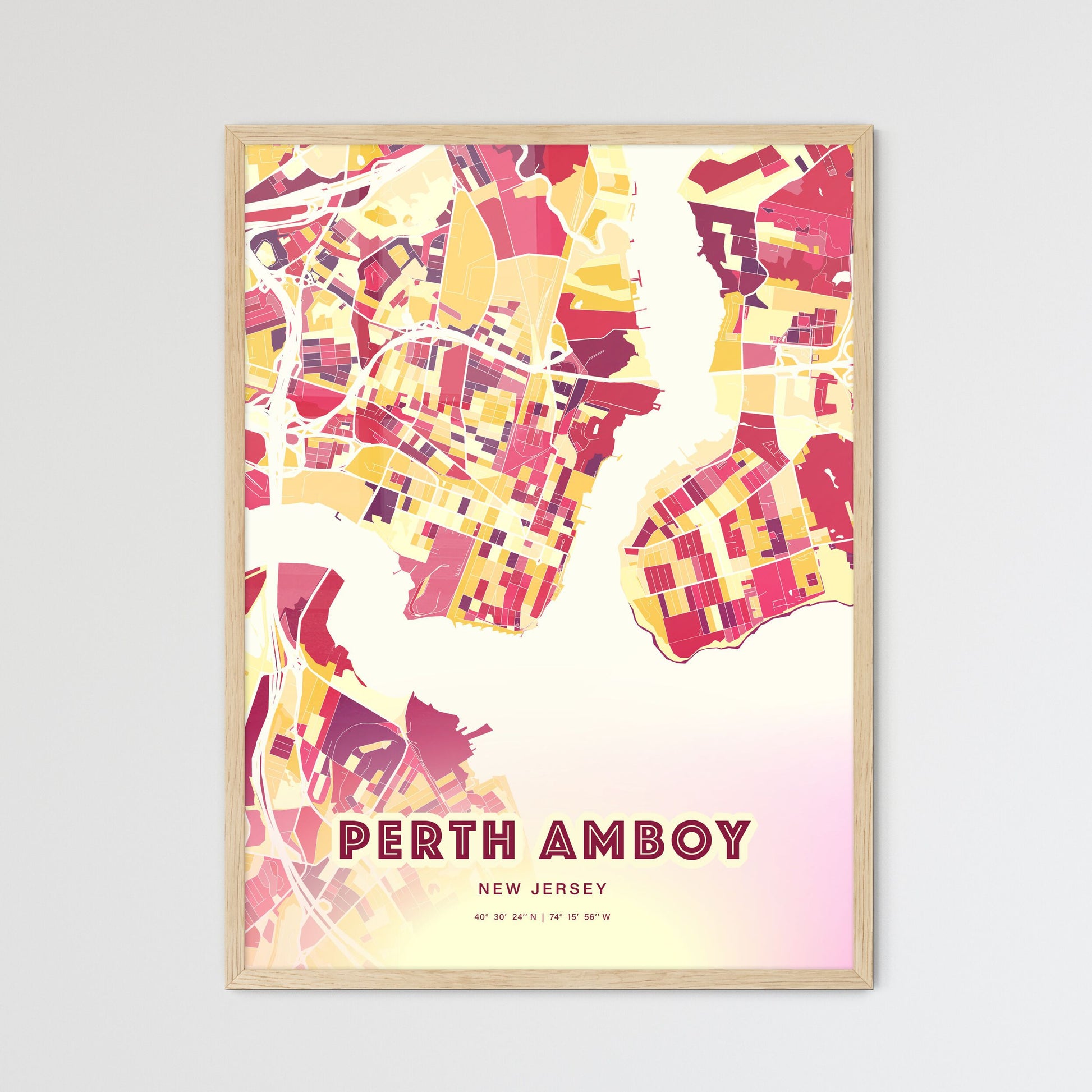 Colorful PERTH AMBOY NEW JERSEY Fine Art Map Hot Red