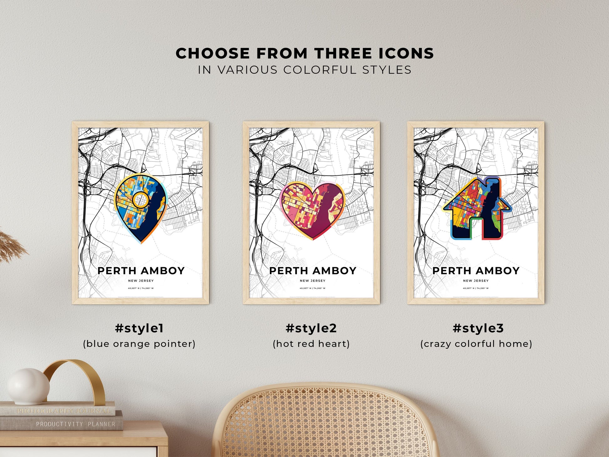 PERTH AMBOY NEW JERSEY minimal art map with a colorful icon.
