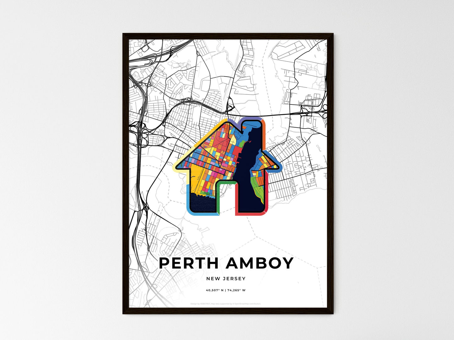 PERTH AMBOY NEW JERSEY minimal art map with a colorful icon. Style 3