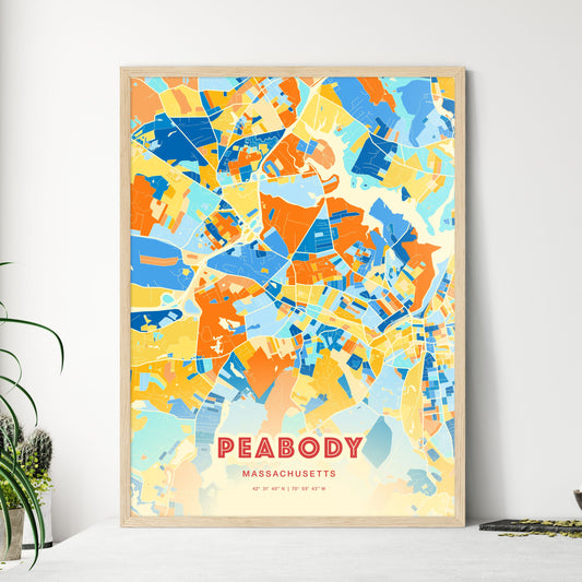 Colorful PEABODY MASSACHUSETTS Fine Art Map Blue Orange