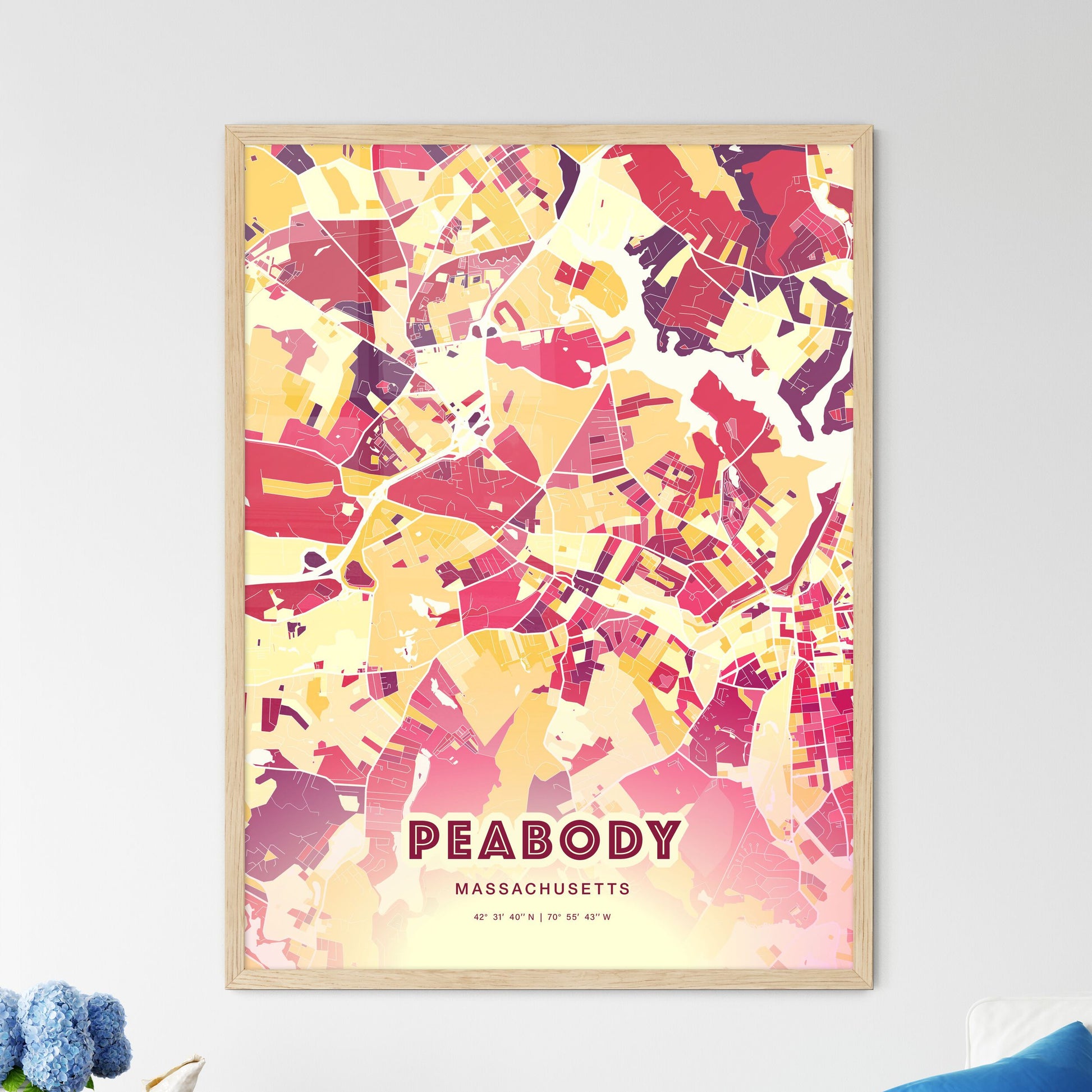 Colorful PEABODY MASSACHUSETTS Fine Art Map Hot Red