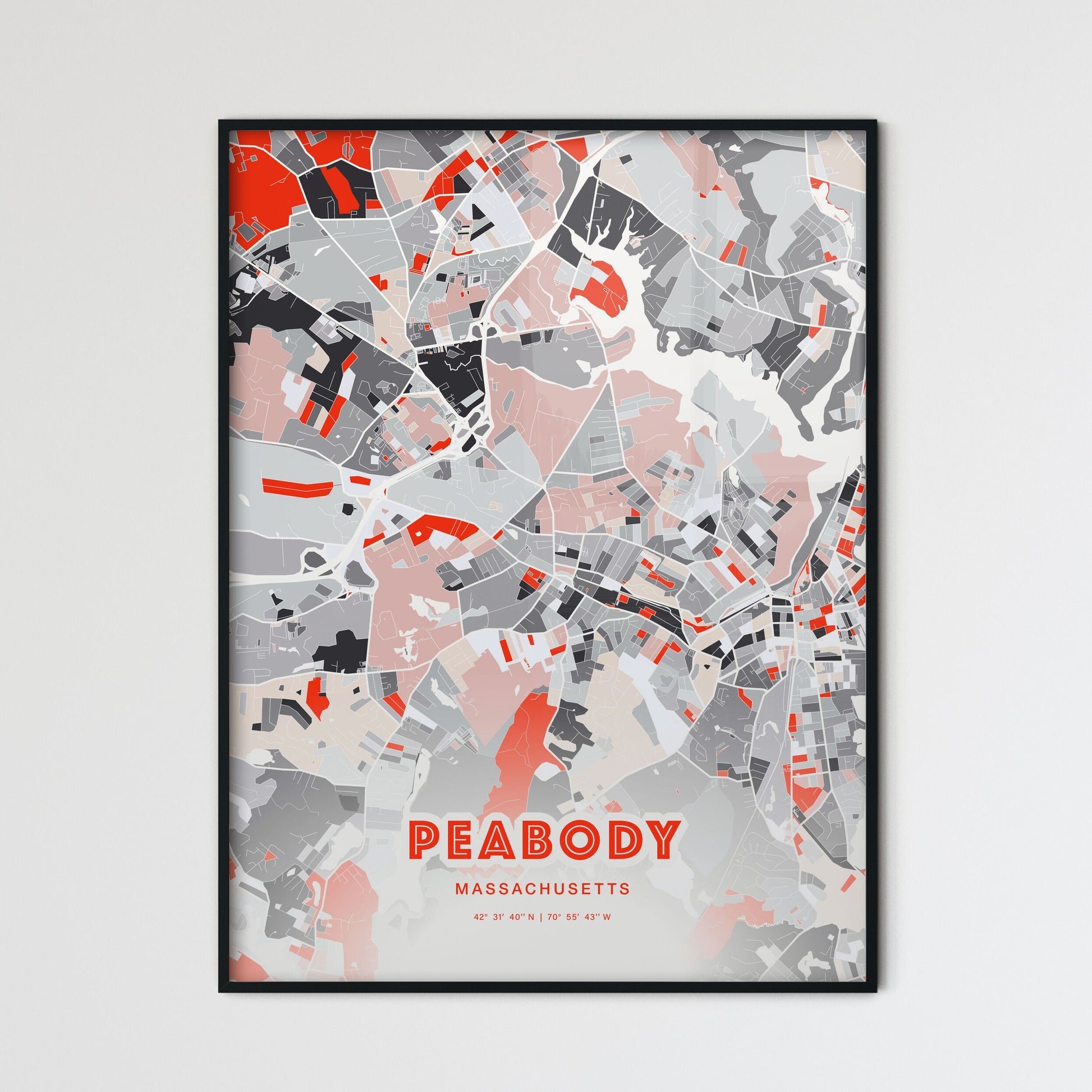 Colorful PEABODY MASSACHUSETTS Fine Art Map Modern