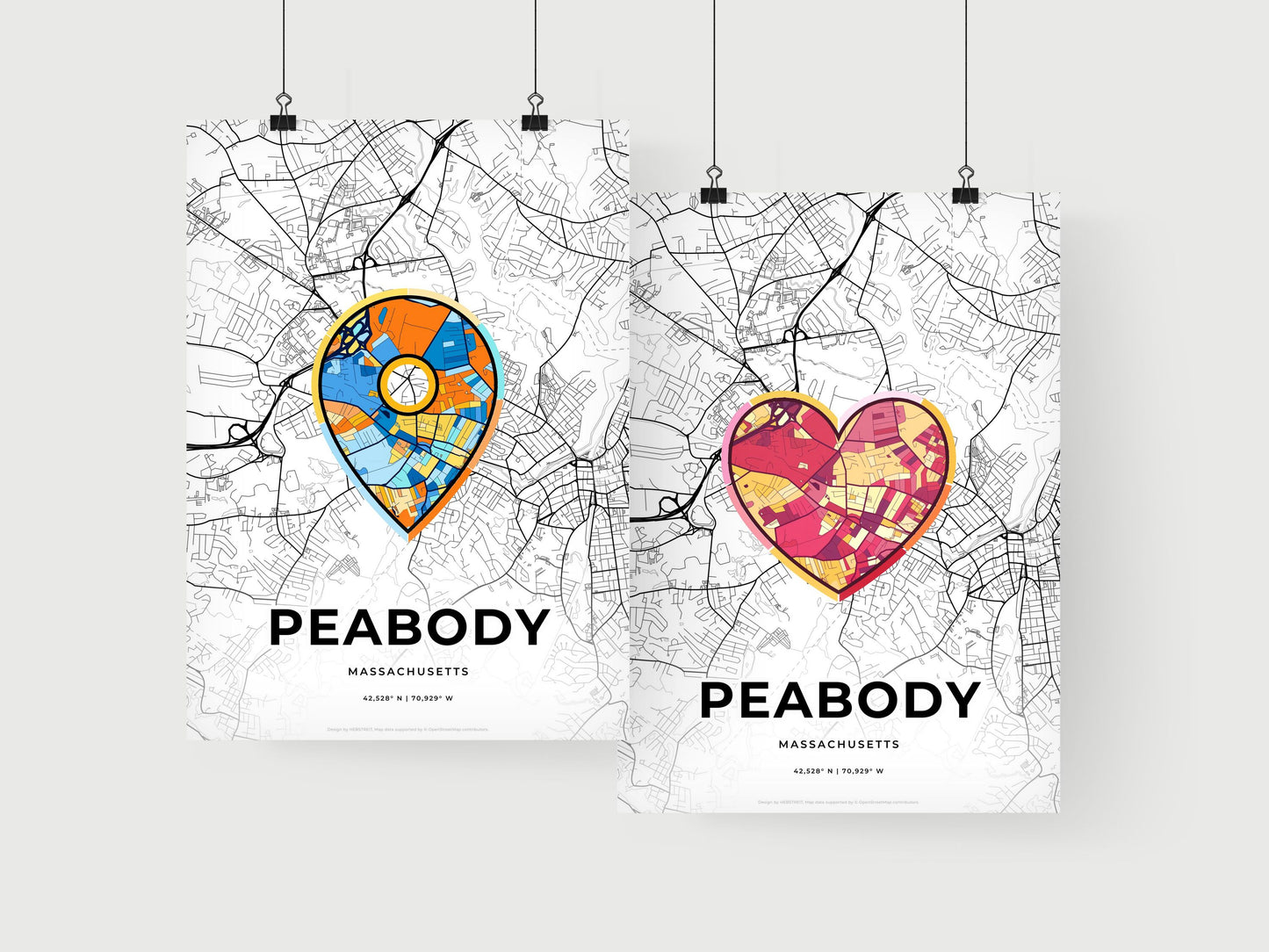 PEABODY MASSACHUSETTS minimal art map with a colorful icon.