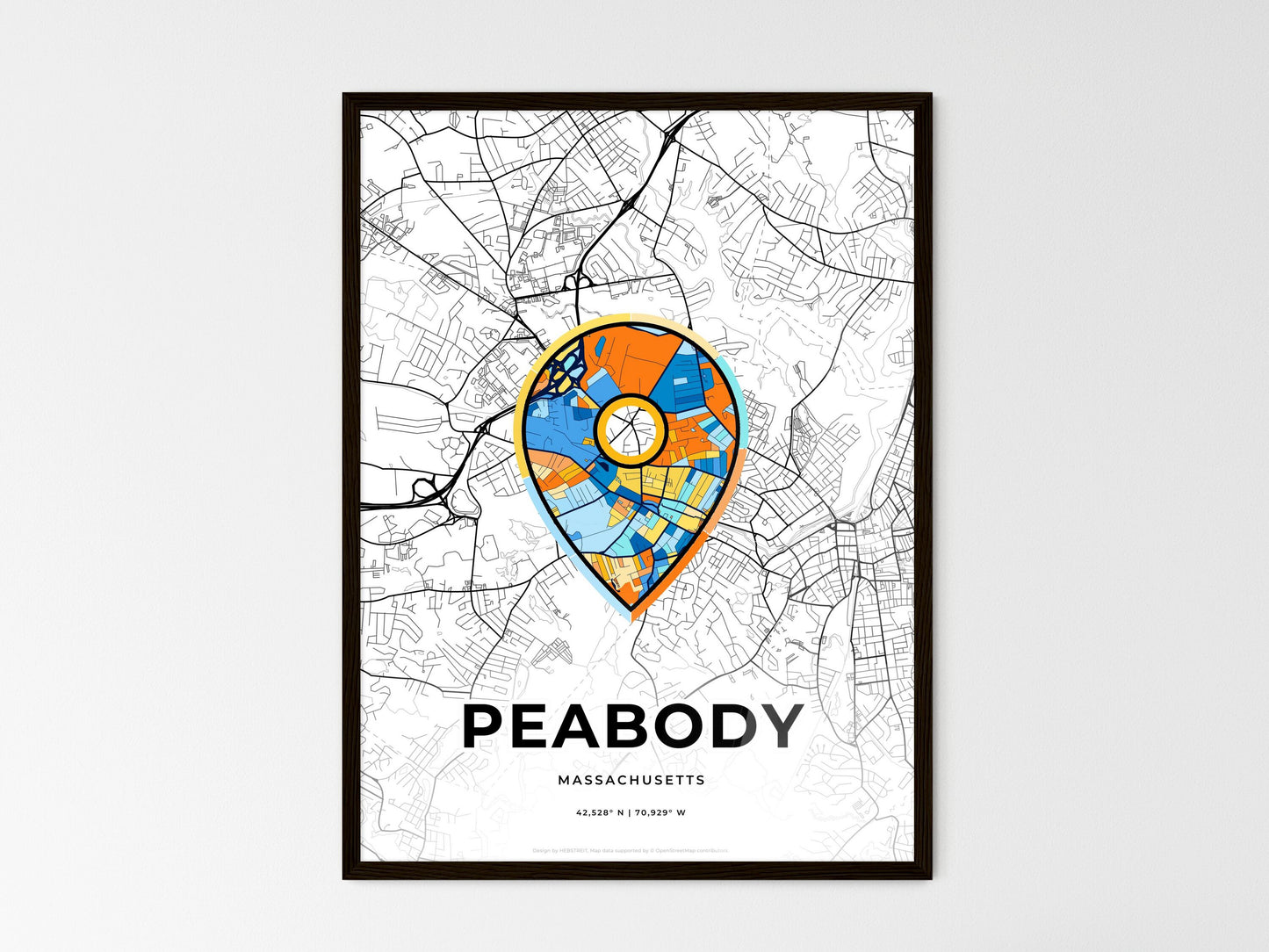 PEABODY MASSACHUSETTS minimal art map with a colorful icon. Style 1