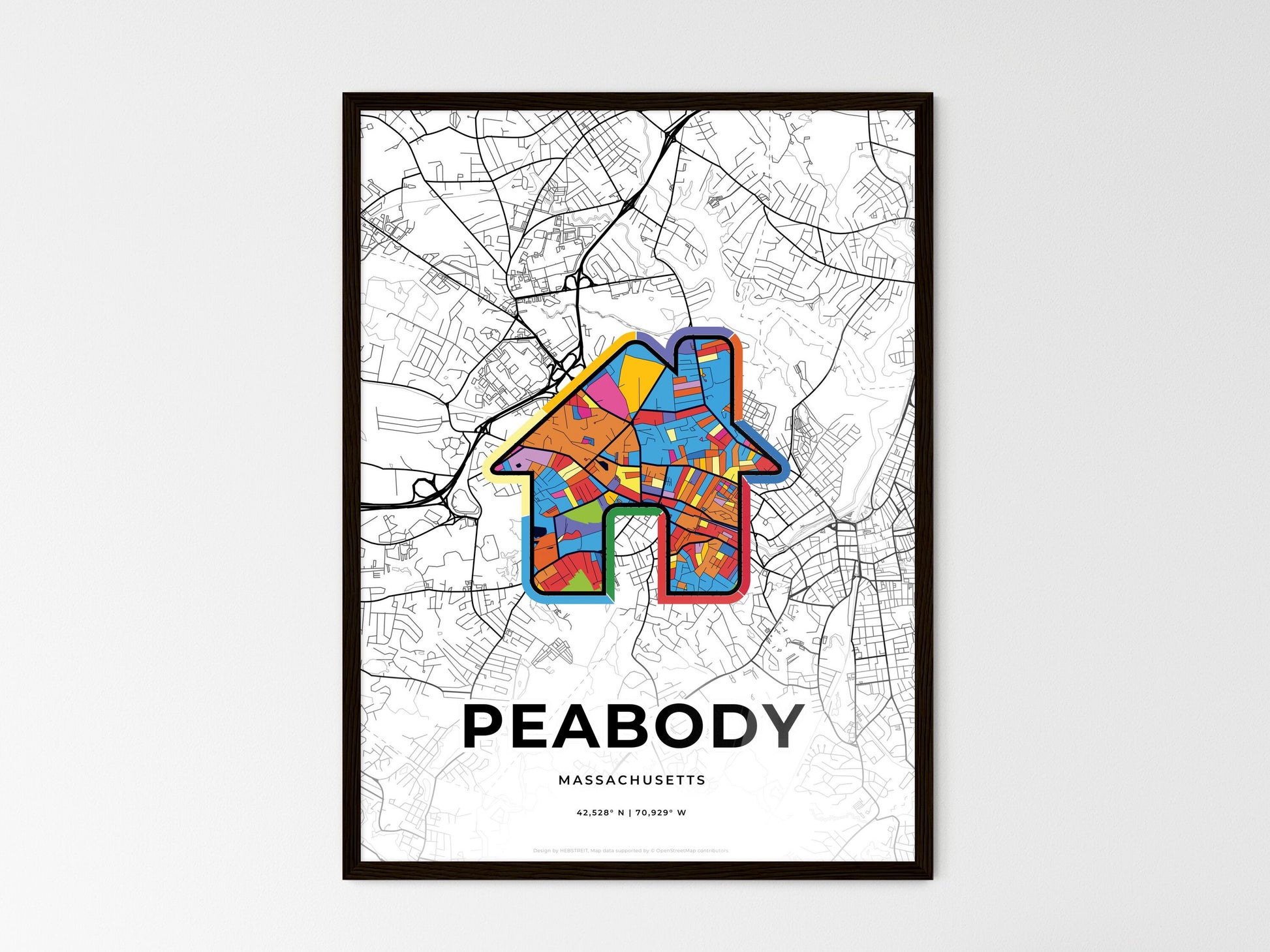PEABODY MASSACHUSETTS minimal art map with a colorful icon. Style 3