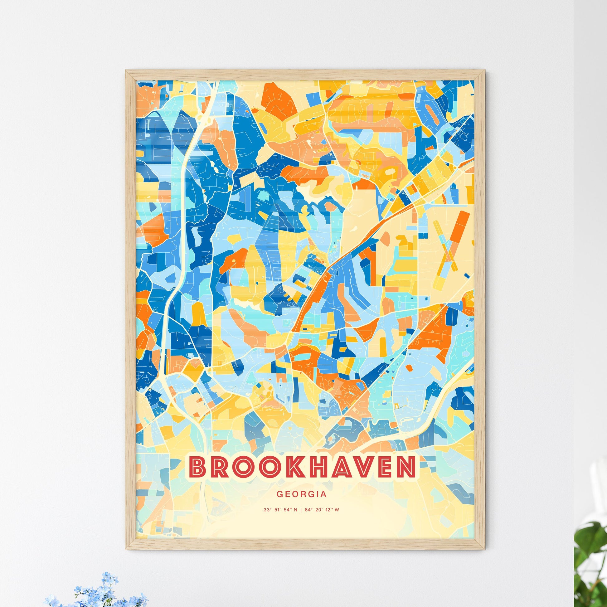 Colorful BROOKHAVEN GEORGIA Fine Art Map Blue Orange