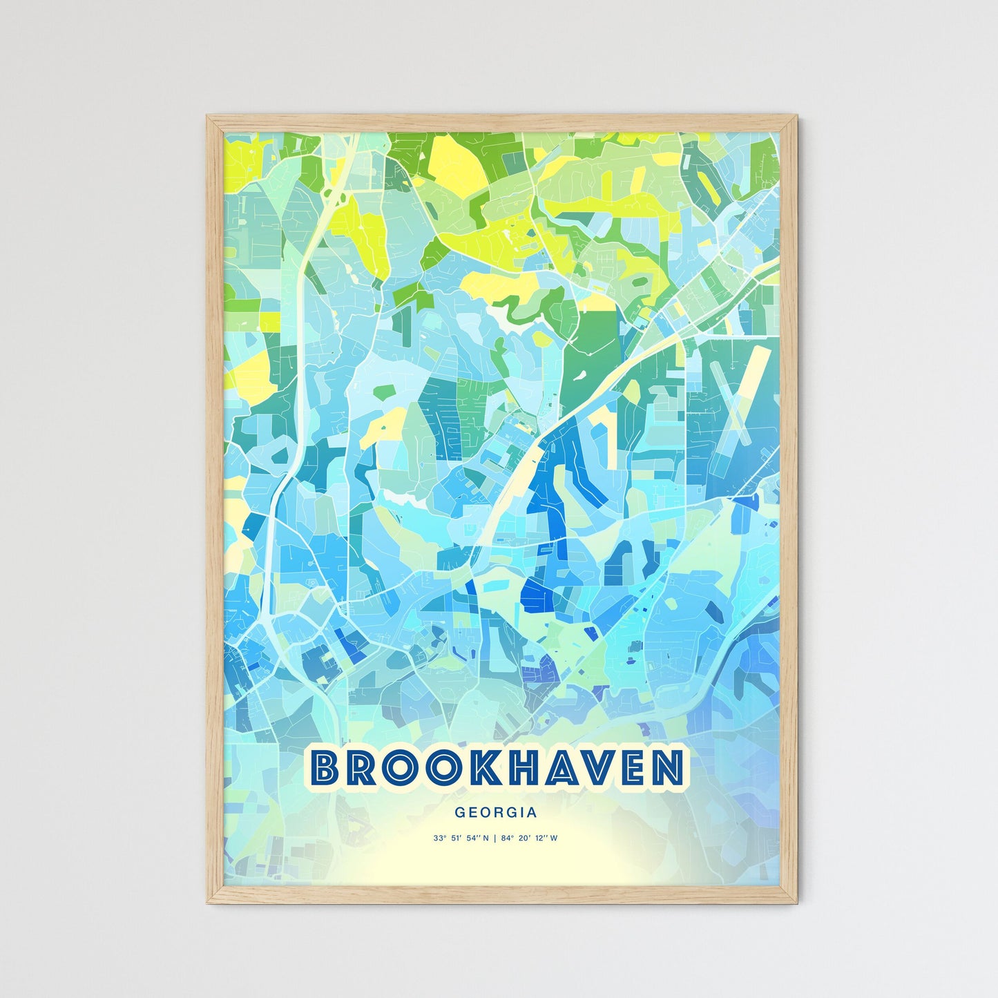 Colorful BROOKHAVEN GEORGIA Fine Art Map Cool Blue