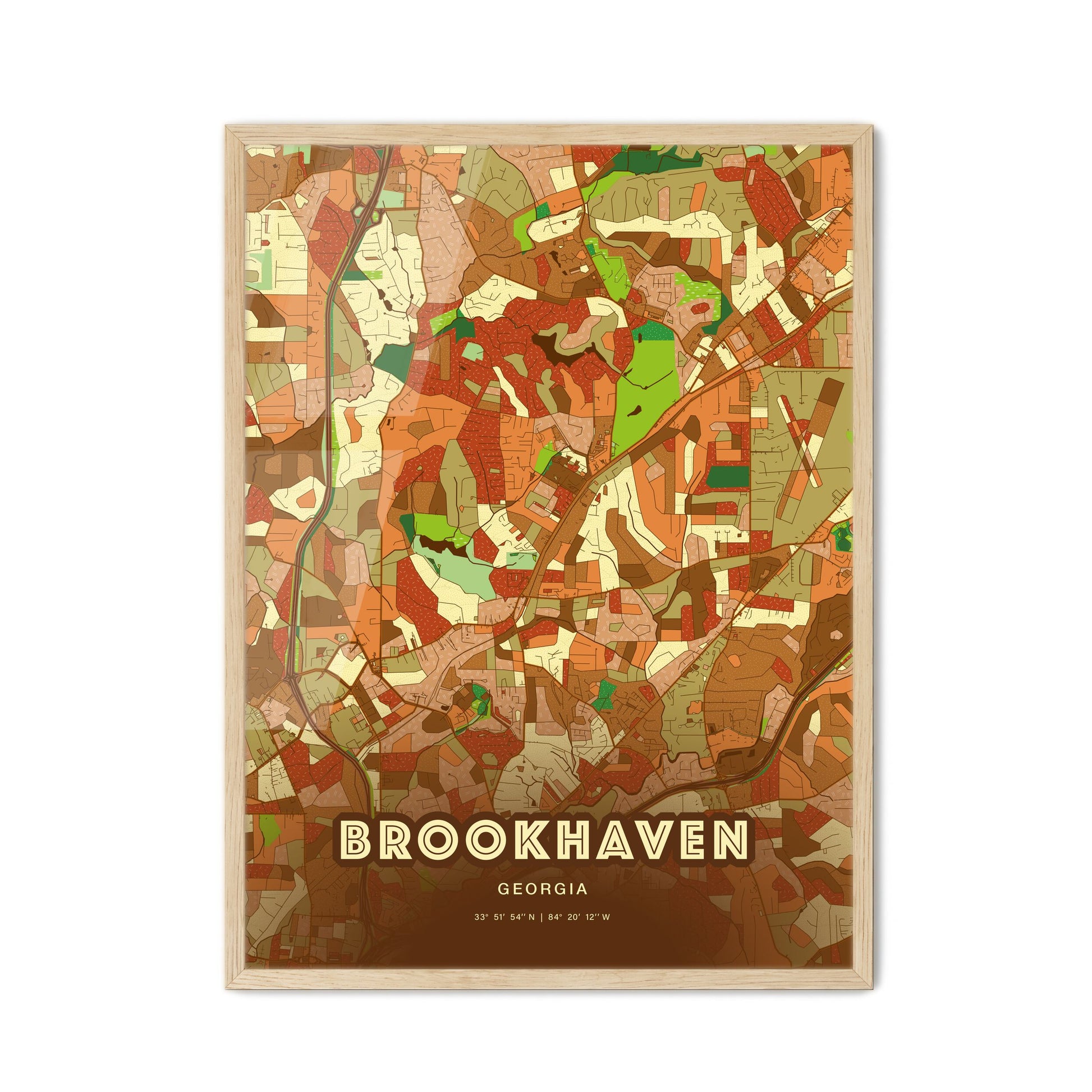 Colorful BROOKHAVEN GEORGIA Fine Art Map Farmhouse