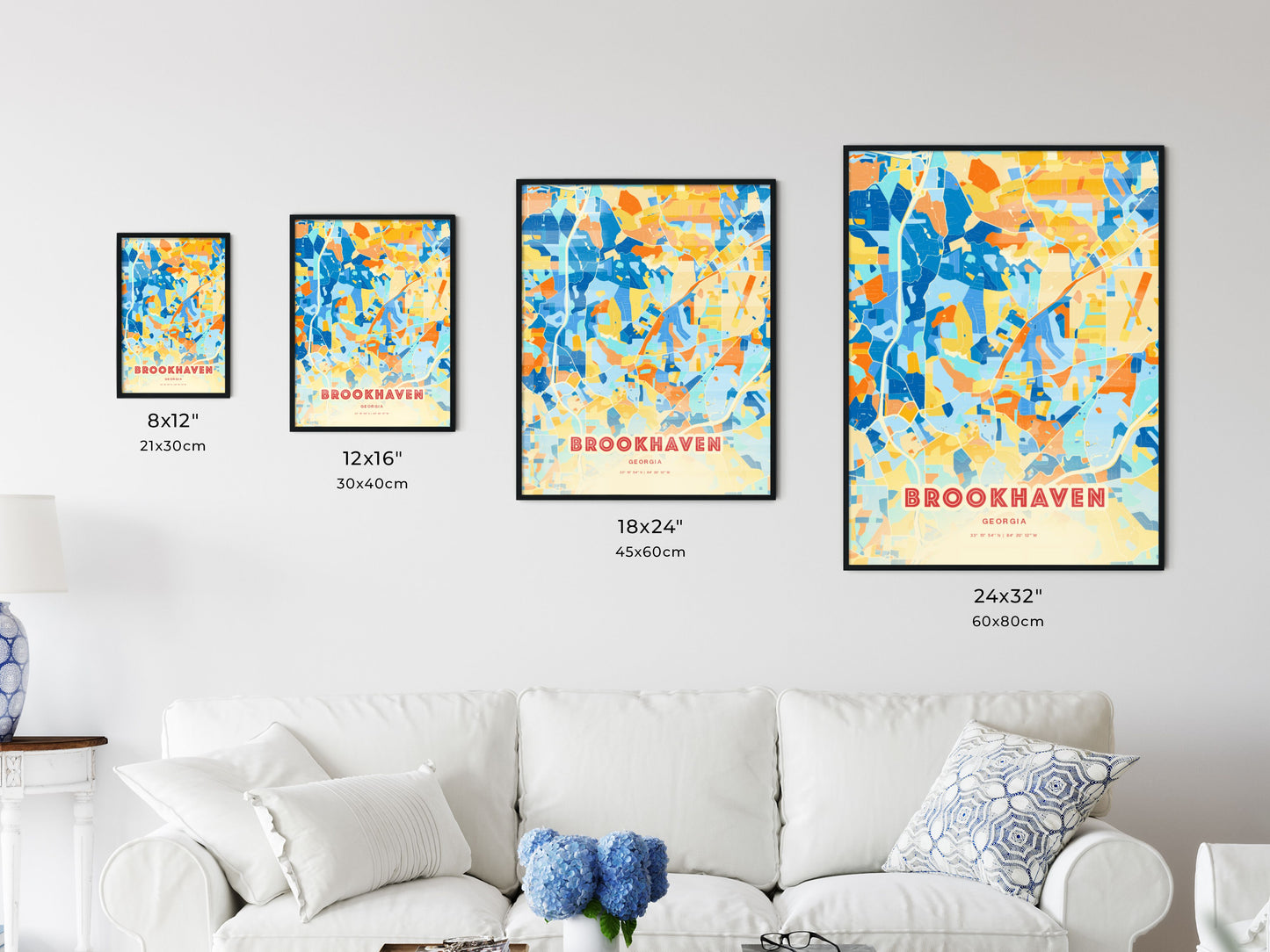 Colorful BROOKHAVEN GEORGIA Fine Art Map Blue Orange