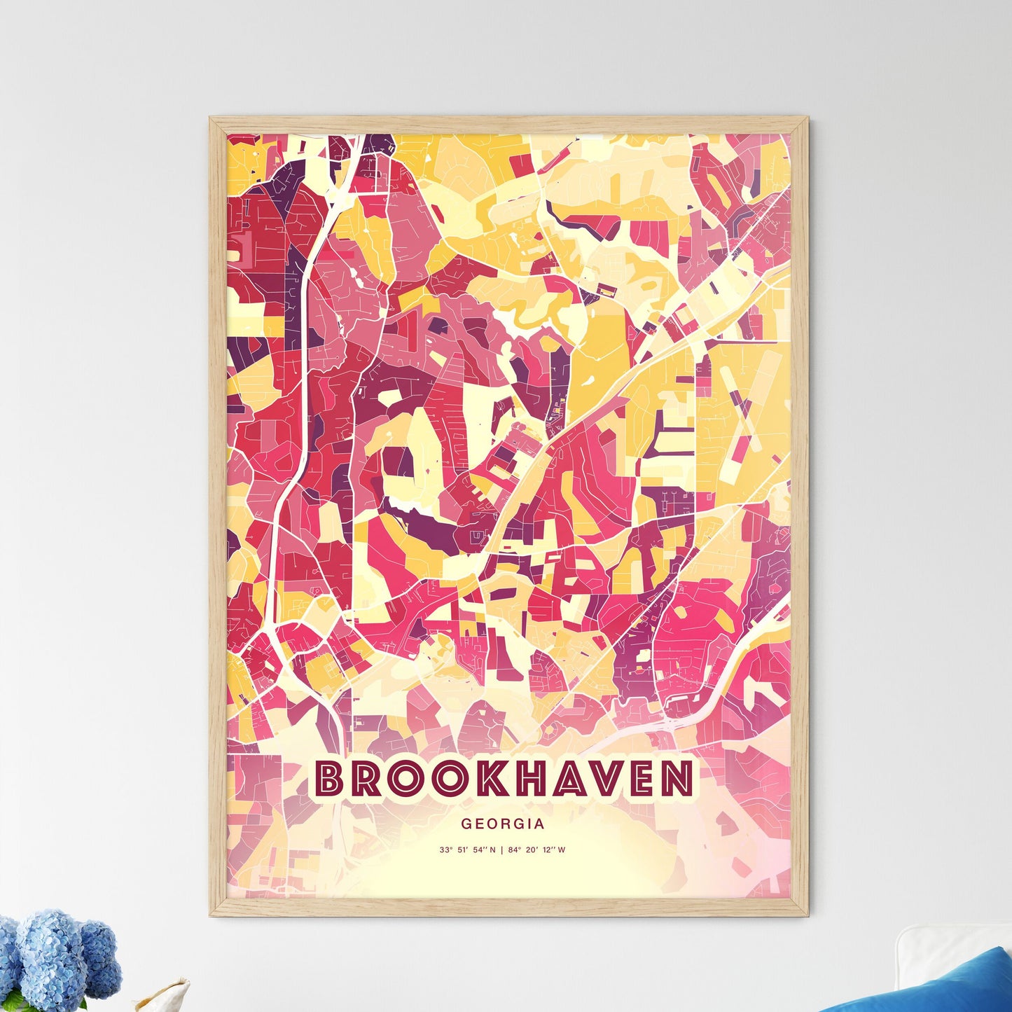 Colorful BROOKHAVEN GEORGIA Fine Art Map Hot Red