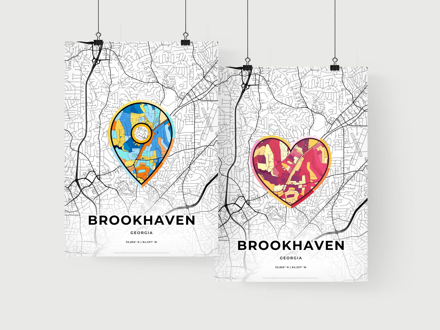 BROOKHAVEN GEORGIA minimal art map with a colorful icon. Where it all began, Couple map gift.