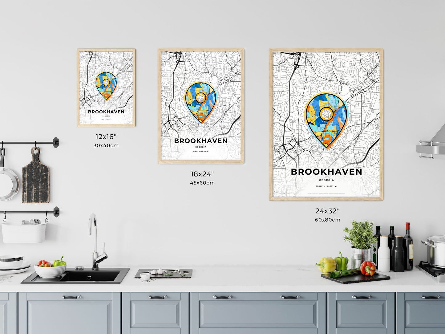 BROOKHAVEN GEORGIA minimal art map with a colorful icon. Where it all began, Couple map gift.