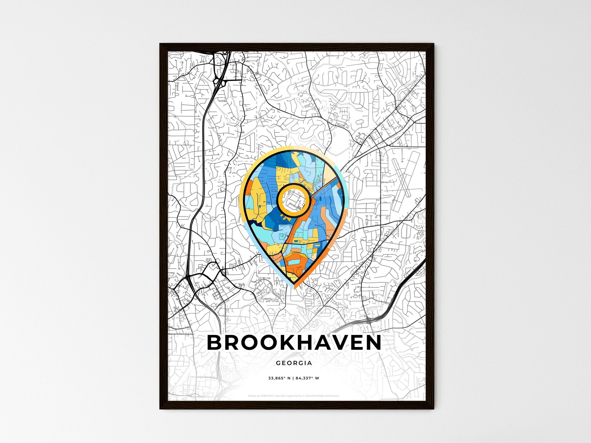 BROOKHAVEN GEORGIA minimal art map with a colorful icon. Where it all began, Couple map gift. Style 1