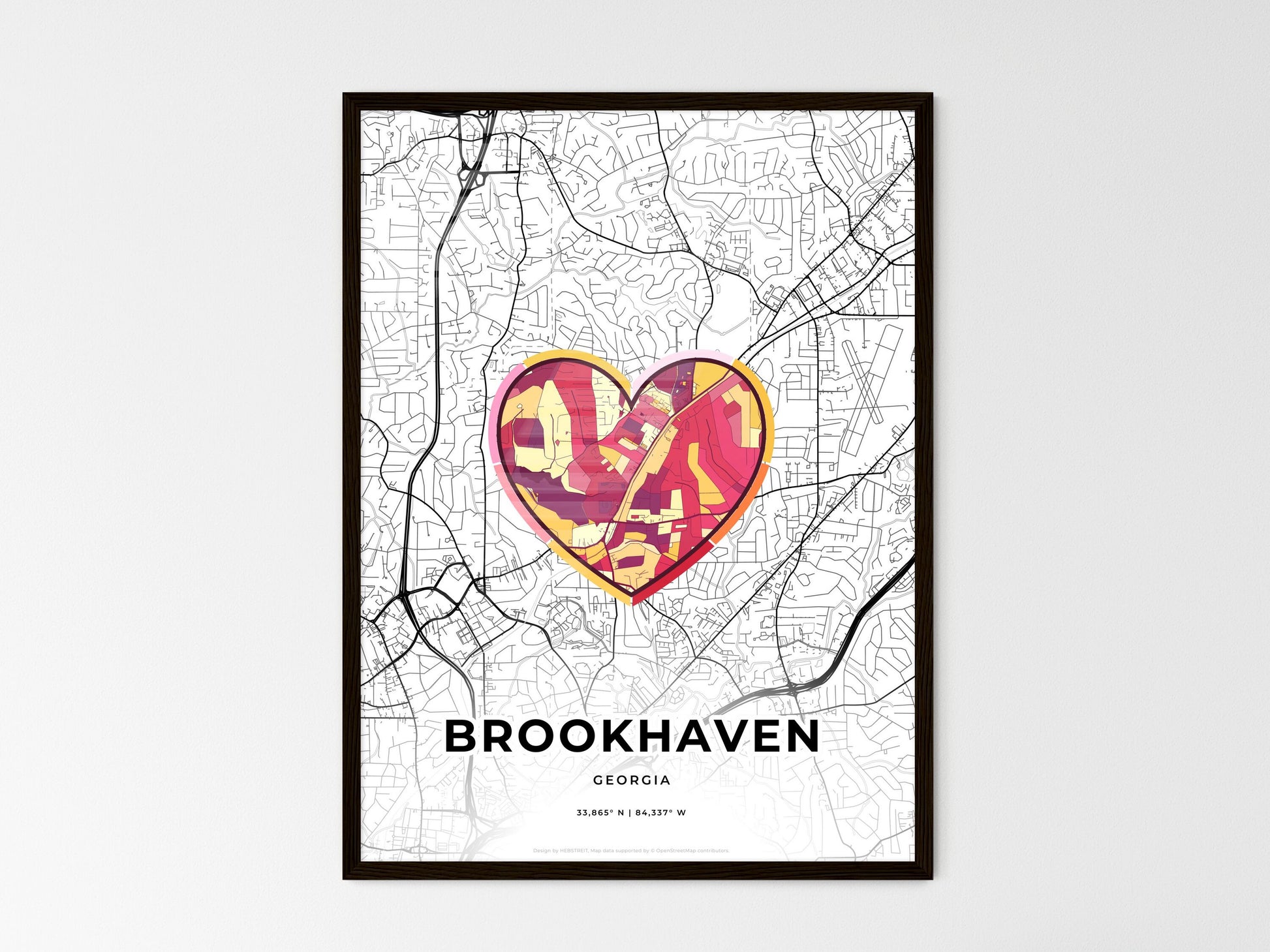 BROOKHAVEN GEORGIA minimal art map with a colorful icon. Where it all began, Couple map gift. Style 2