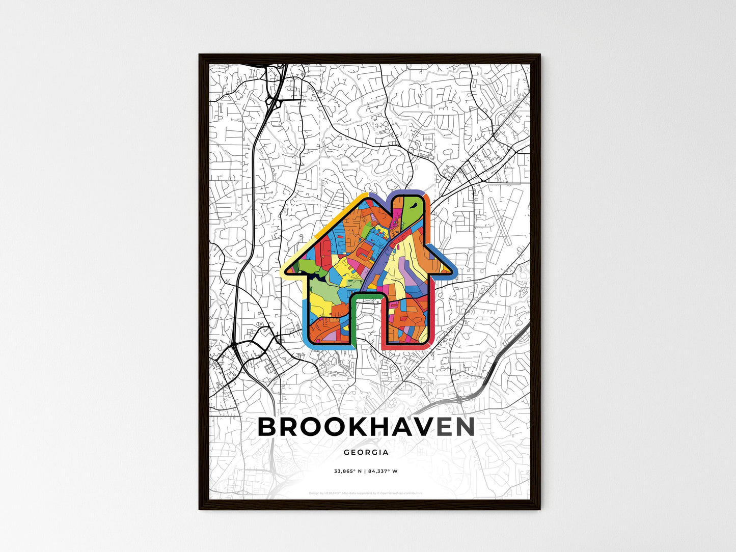 BROOKHAVEN GEORGIA minimal art map with a colorful icon. Where it all began, Couple map gift. Style 3