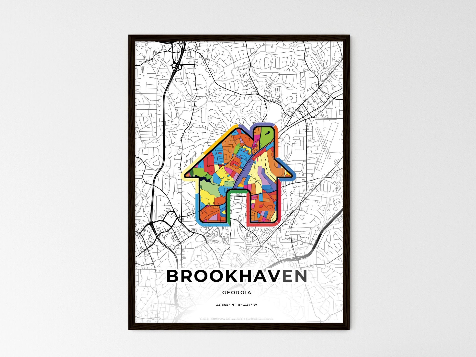 BROOKHAVEN GEORGIA minimal art map with a colorful icon. Where it all began, Couple map gift. Style 3