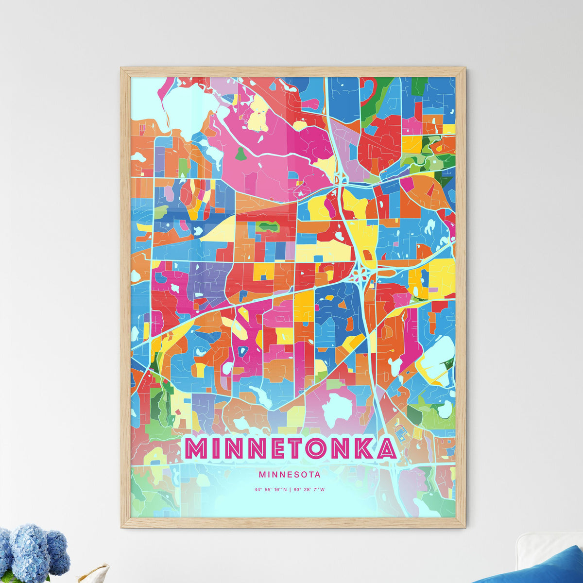 Colorful MINNETONKA MINNESOTA Fine Art Map Crazy Colors