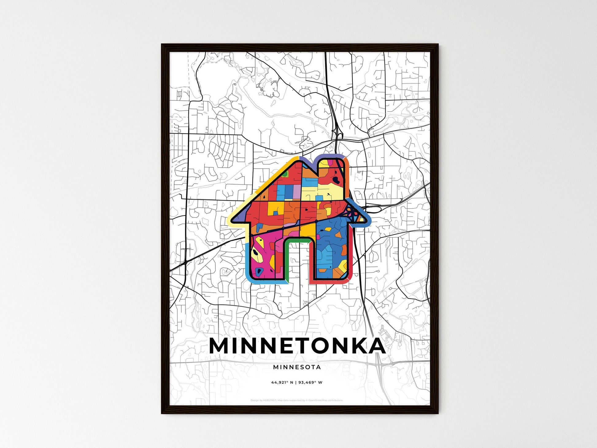 MINNETONKA MINNESOTA minimal art map with a colorful icon. Style 3
