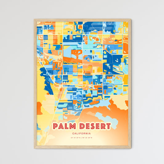 Colorful PALM DESERT CALIFORNIA Fine Art Map Blue Orange