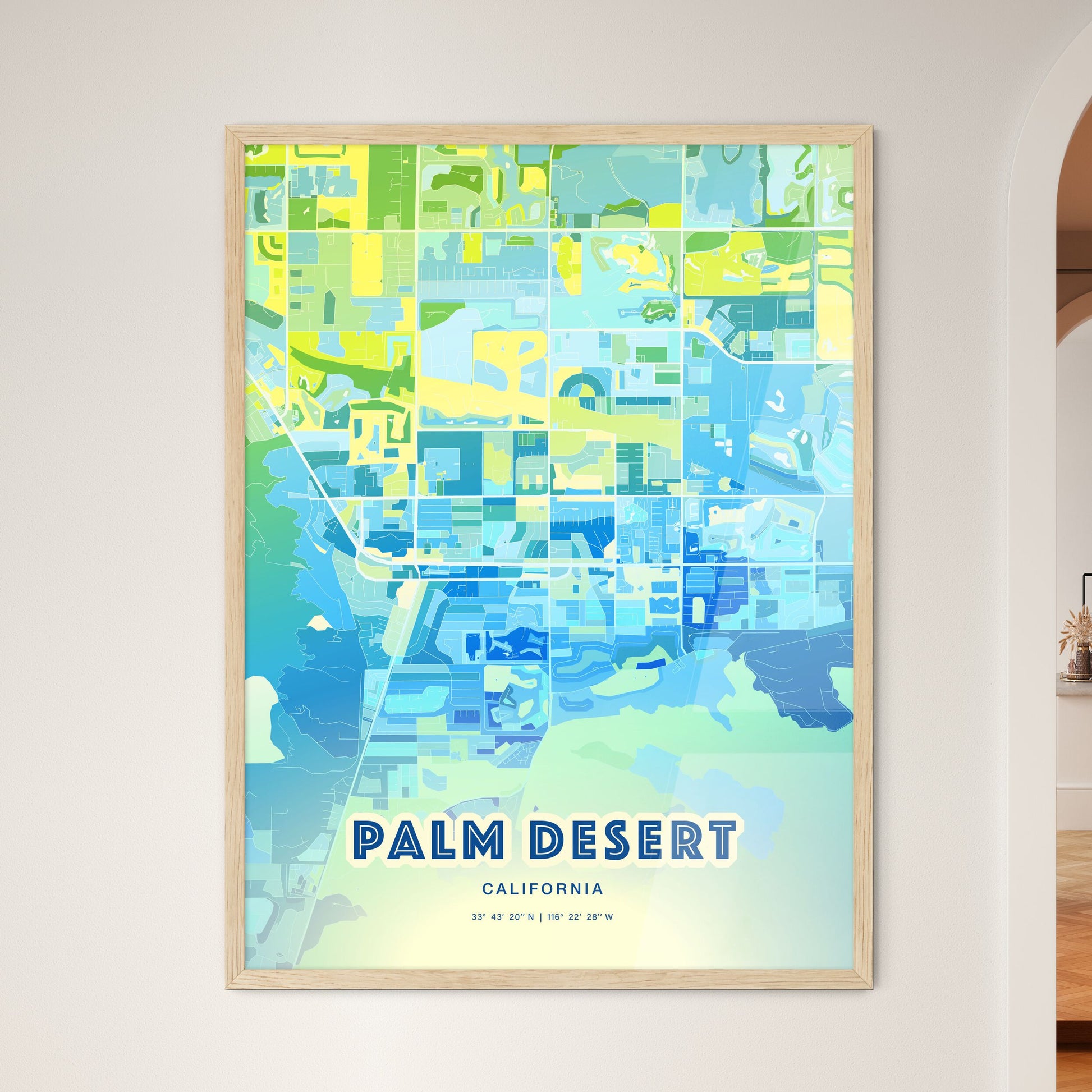 Colorful PALM DESERT CALIFORNIA Fine Art Map Cool Blue