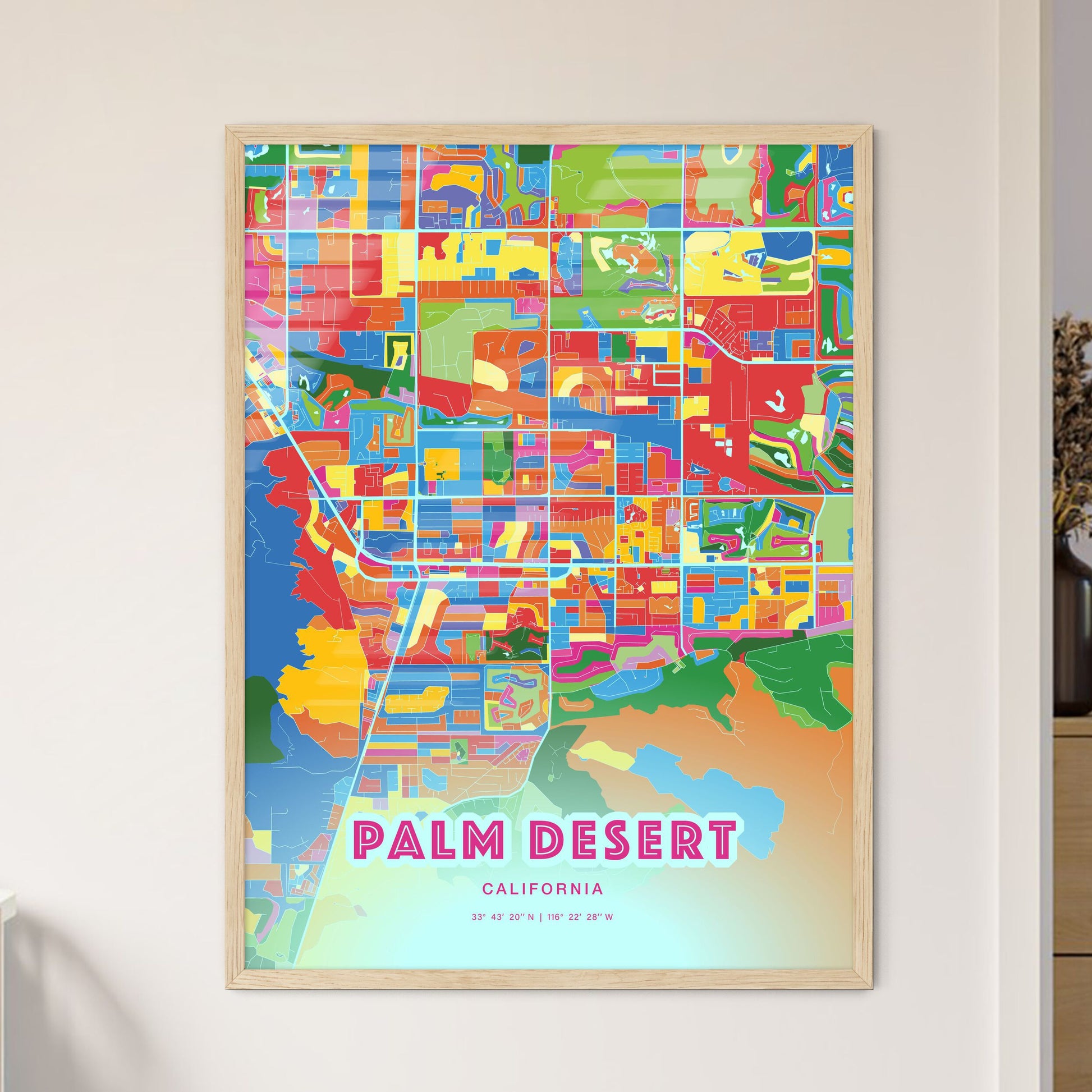 Colorful PALM DESERT CALIFORNIA Fine Art Map Crazy Colors