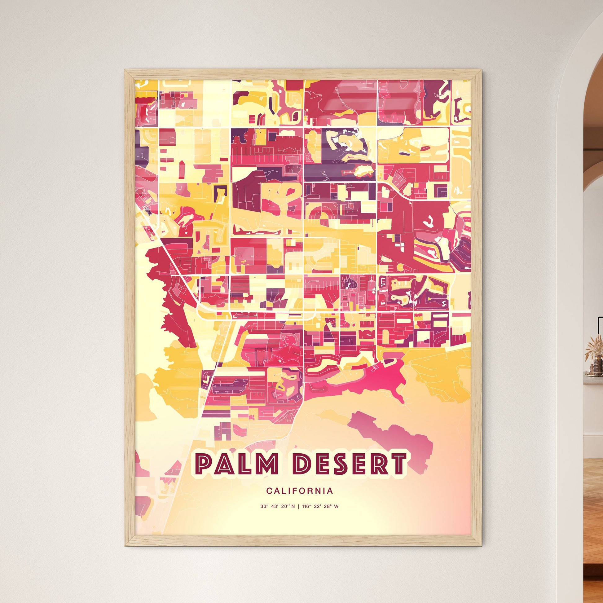 Colorful PALM DESERT CALIFORNIA Fine Art Map Hot Red