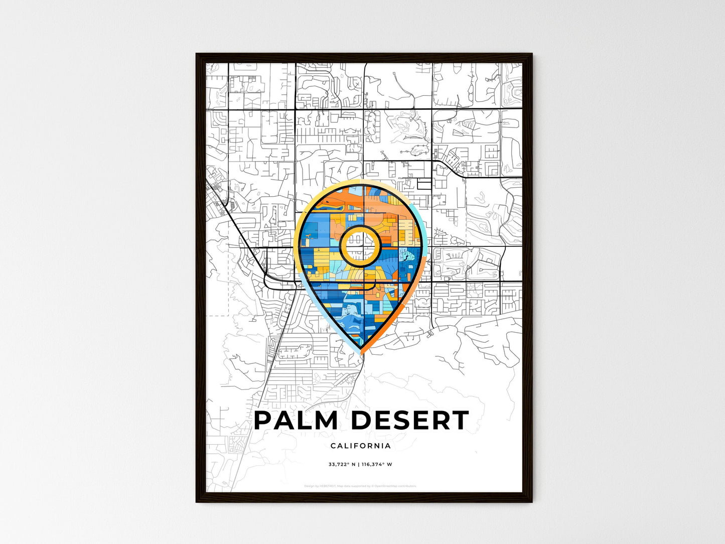 PALM DESERT CALIFORNIA minimal art map with a colorful icon. Style 1