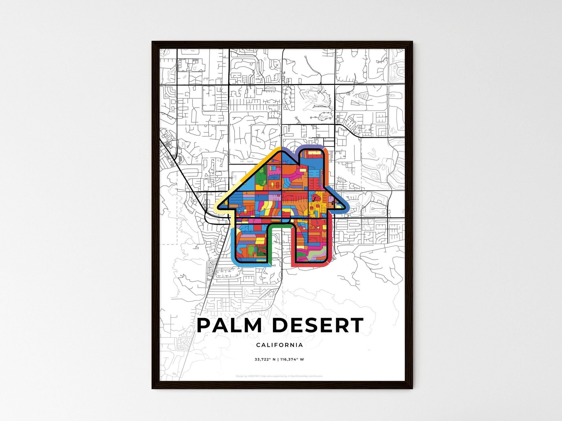 PALM DESERT CALIFORNIA minimal art map with a colorful icon. Style 3