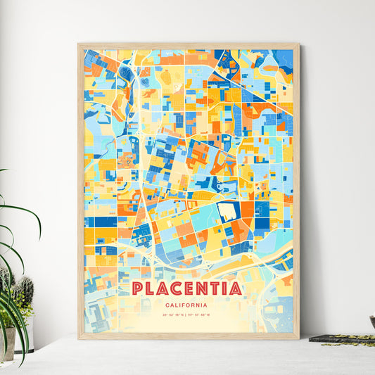 Colorful PLACENTIA CALIFORNIA Fine Art Map Blue Orange