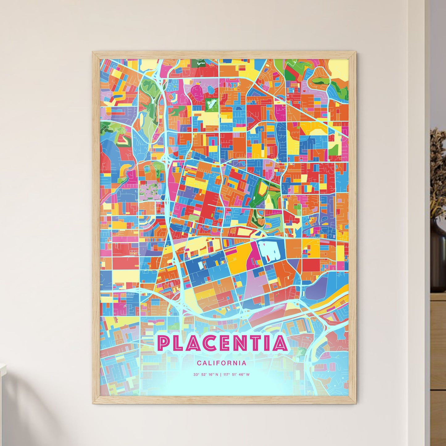 Colorful PLACENTIA CALIFORNIA Fine Art Map Crazy Colors