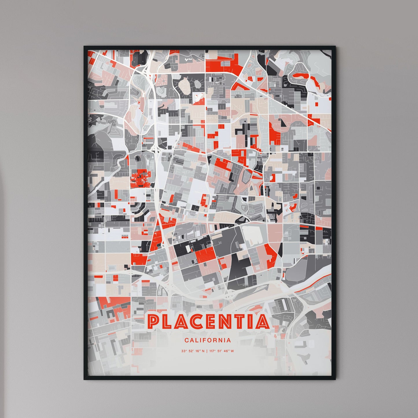 Colorful PLACENTIA CALIFORNIA Fine Art Map Modern