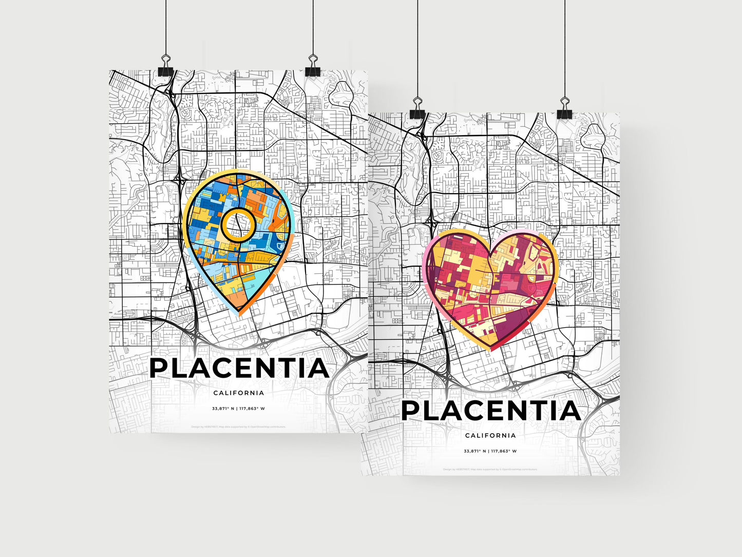 PLACENTIA CALIFORNIA minimal art map with a colorful icon.