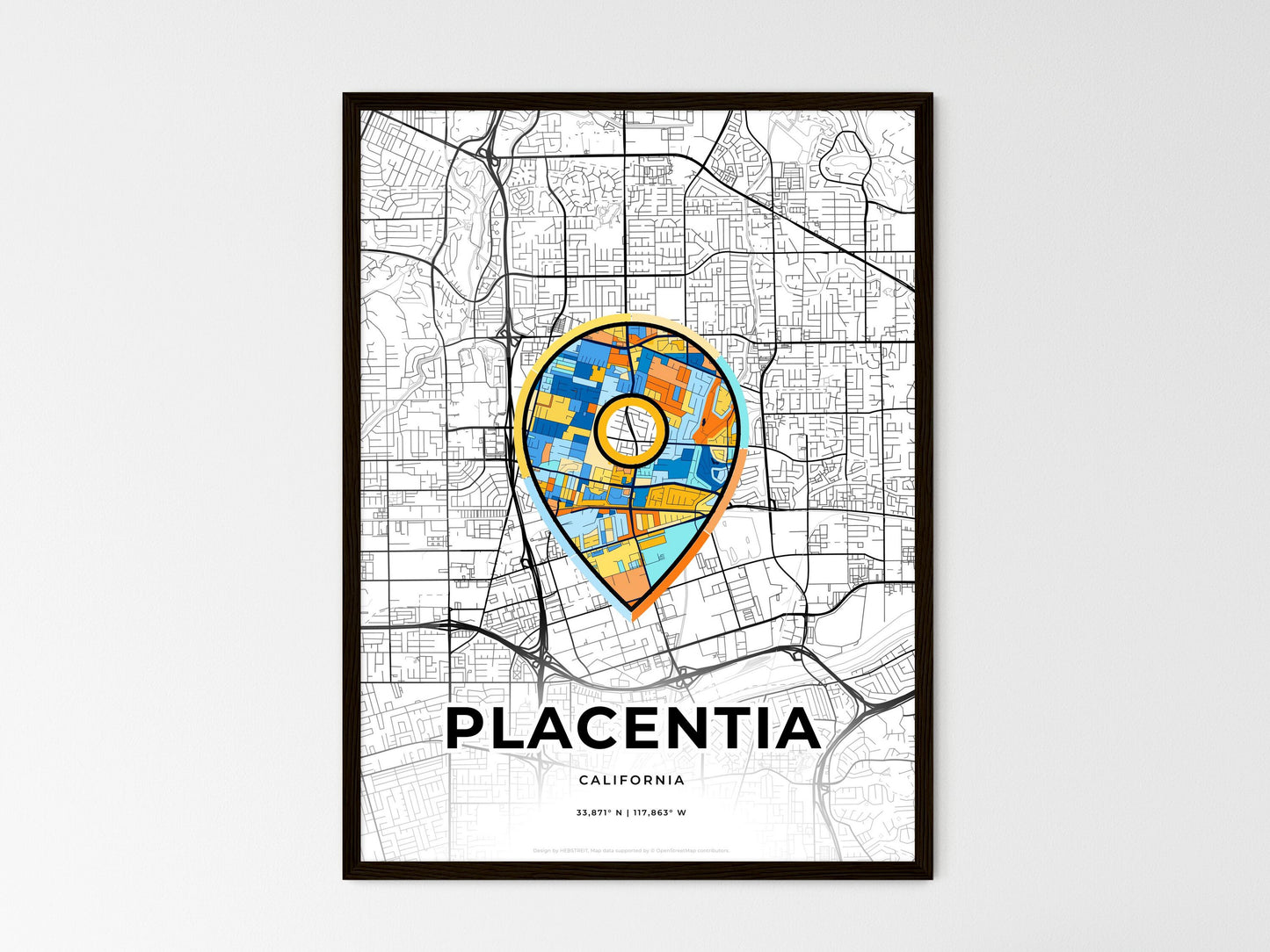 PLACENTIA CALIFORNIA minimal art map with a colorful icon. Style 1