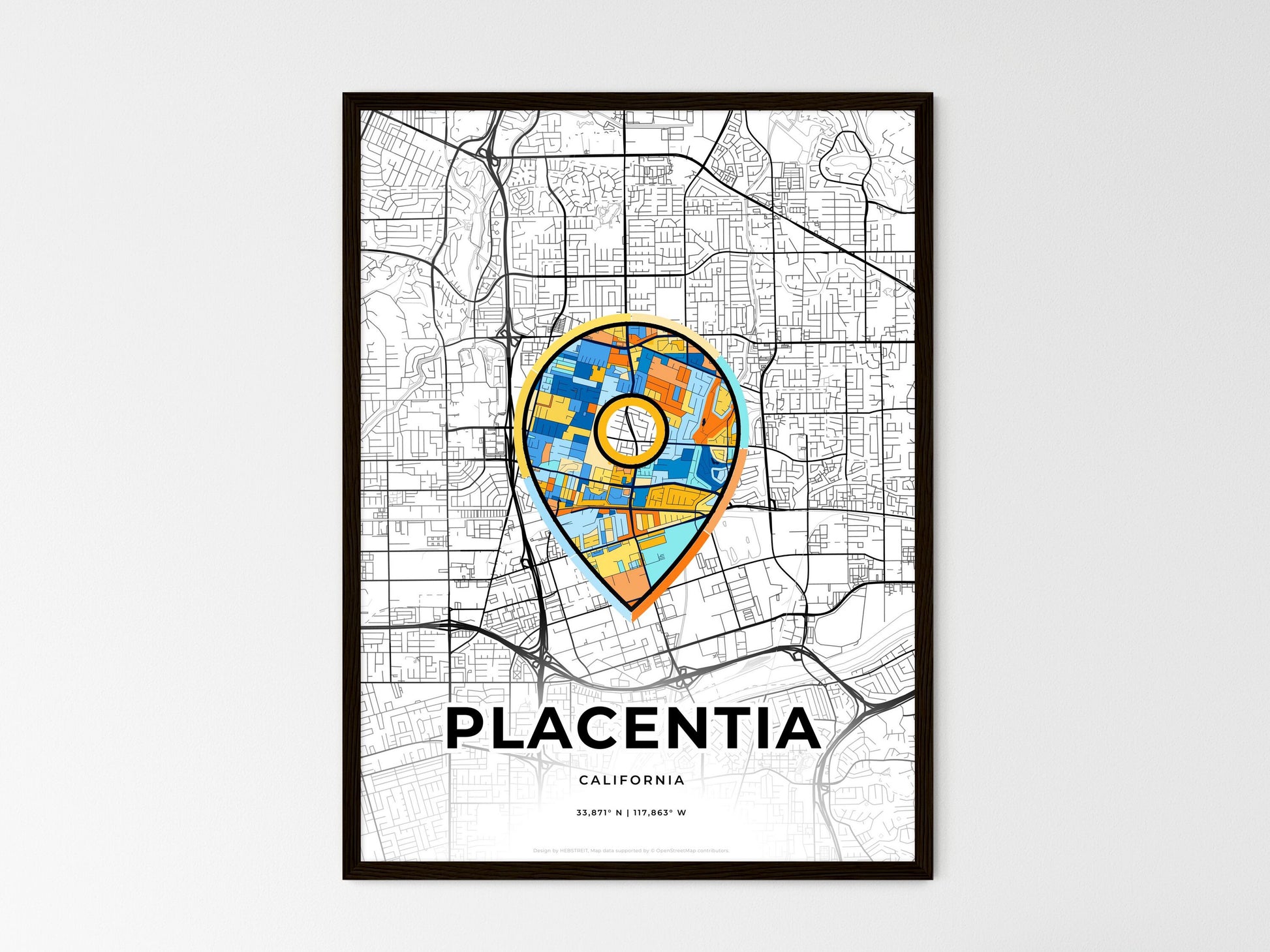 PLACENTIA CALIFORNIA minimal art map with a colorful icon. Style 1